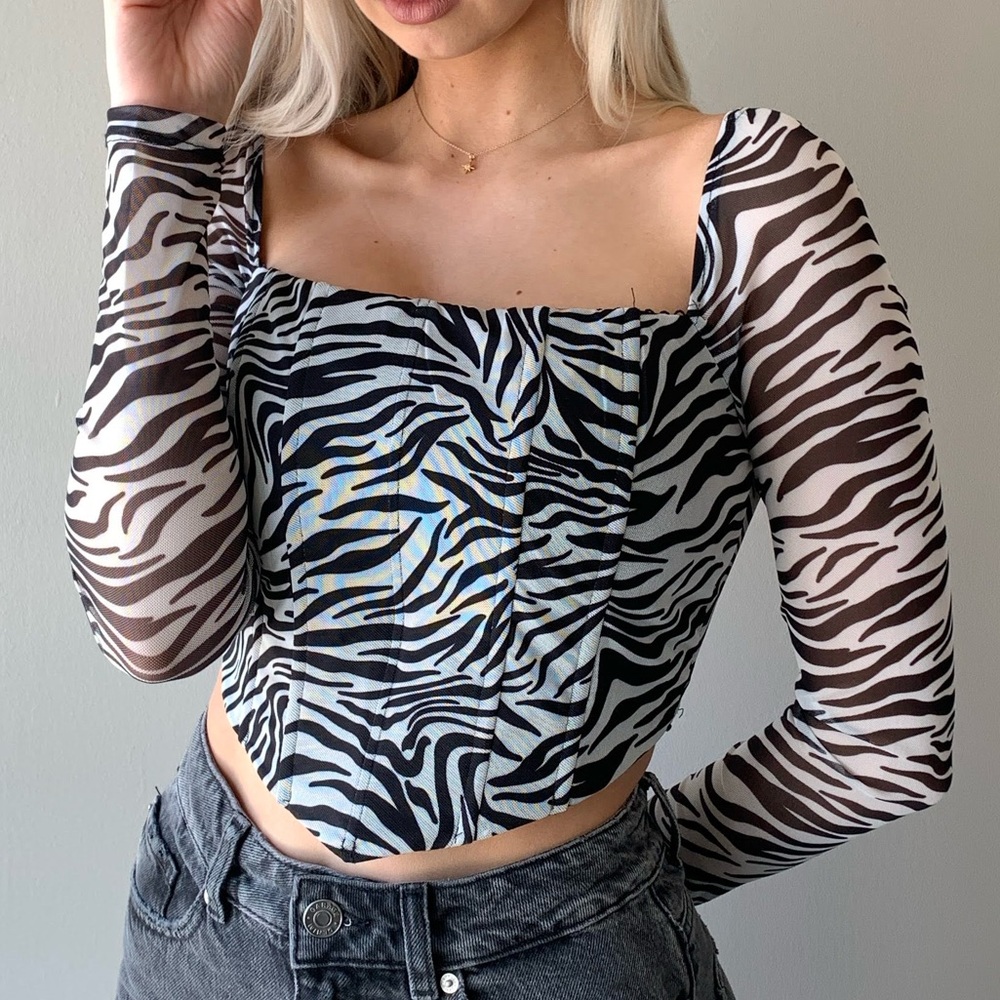 Black and White Zebra Print Crop Corset Top